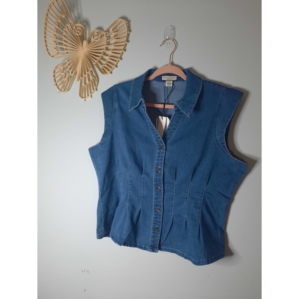 Bagatelle Collection Blue Denim Button Down Vest Sleeveless Peplum Top XL NWT